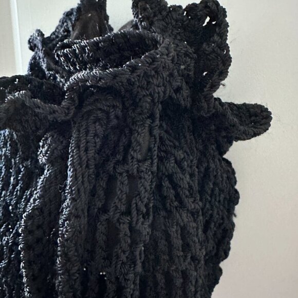 Vintage Handmade Black Crochet Drawstring Bucket Bag Boho Hippie Cottagecore - Picture 5 of 11